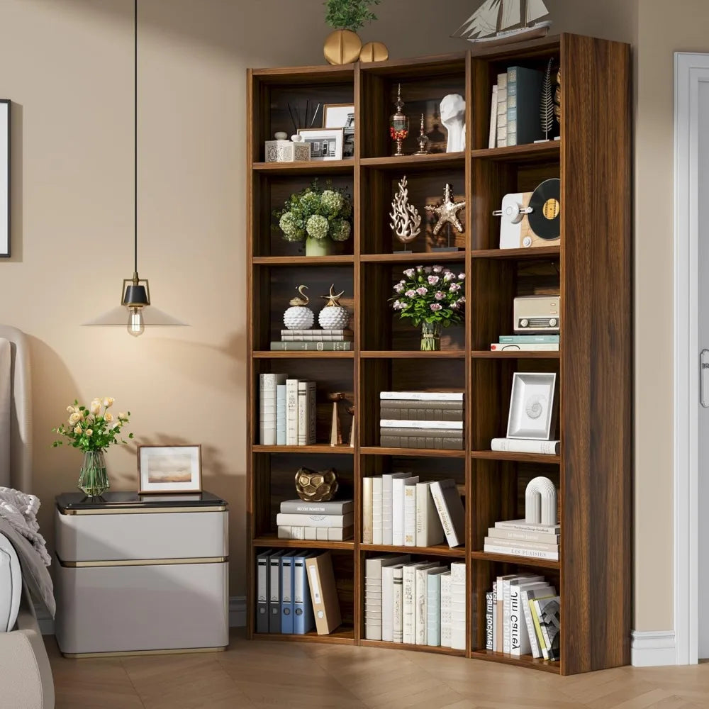 6 Tier Corner Bookshelf Curved Modern Bookcase With Open Storage