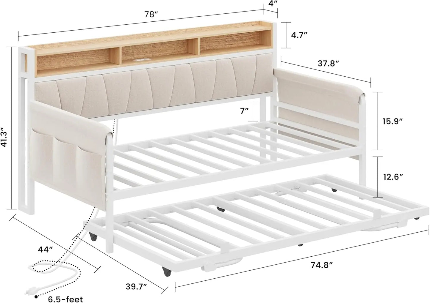 LIKIMIO Daybed With Trundle Bed Upholstered Headboard And Charge Station