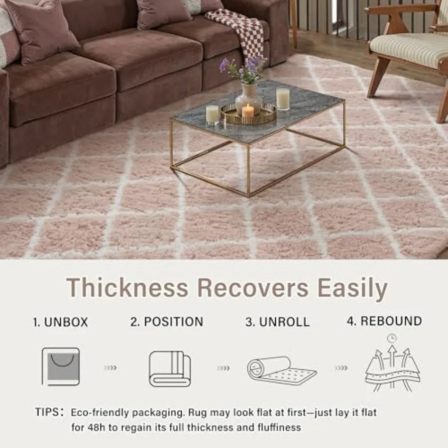 Checkered Living Room Rug Modern Plush Non Slip Area Carpet