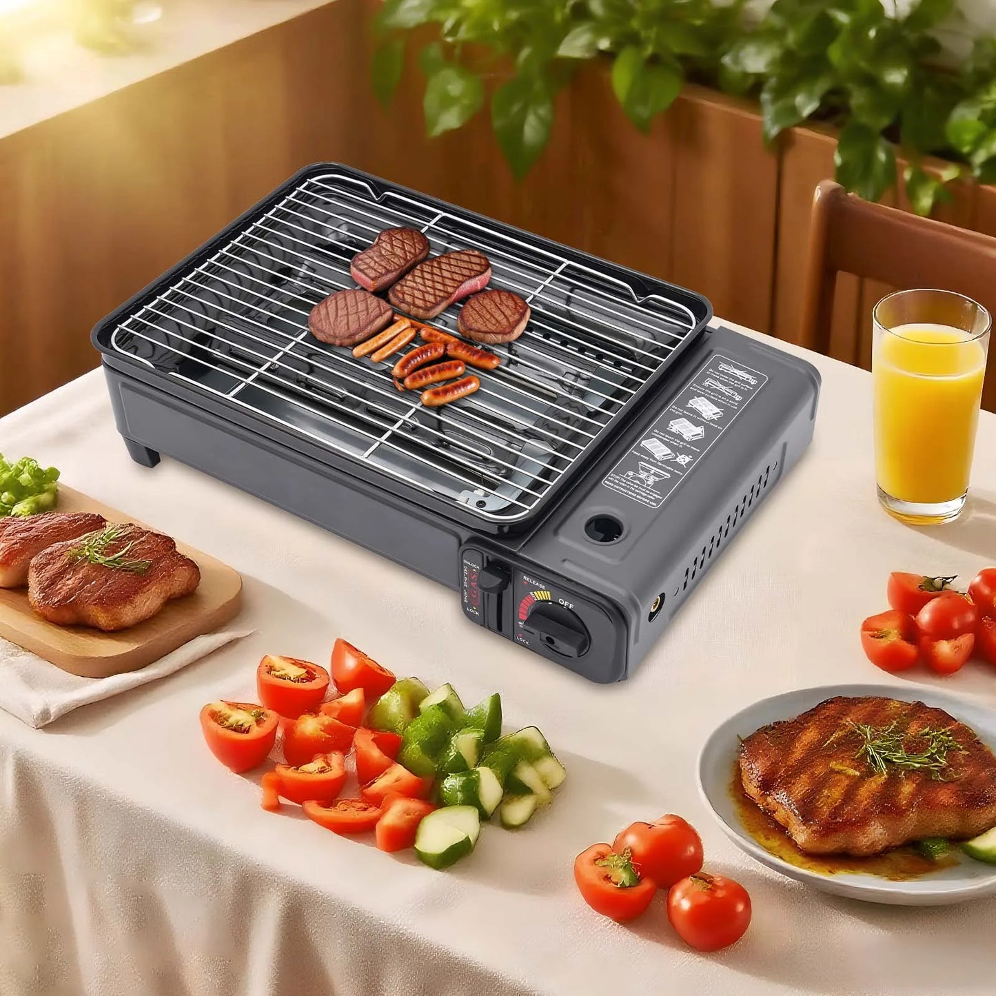 Bymaocar Portable Camping Grill Gas Stove Butane Barbecue Cooker