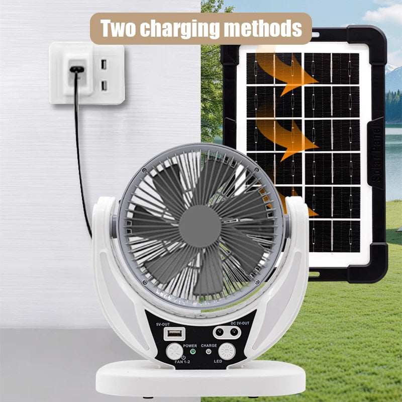 HUANJI Solar Powered Multifunctional Fan LED Emergency Light USB Charging