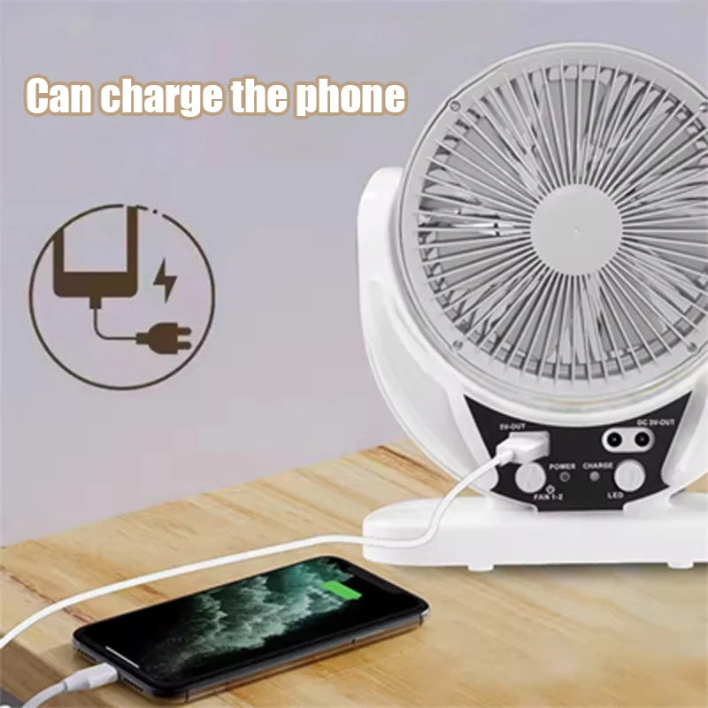 HUANJI Solar Powered Multifunctional Fan LED Emergency Light USB Charging