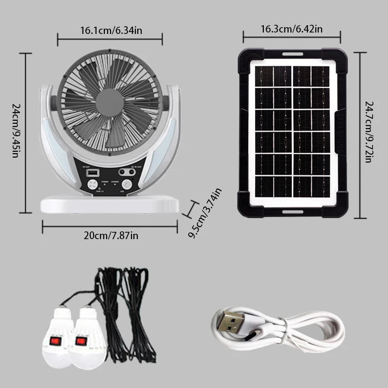 HUANJI Solar Powered Multifunctional Fan LED Emergency Light USB Charging