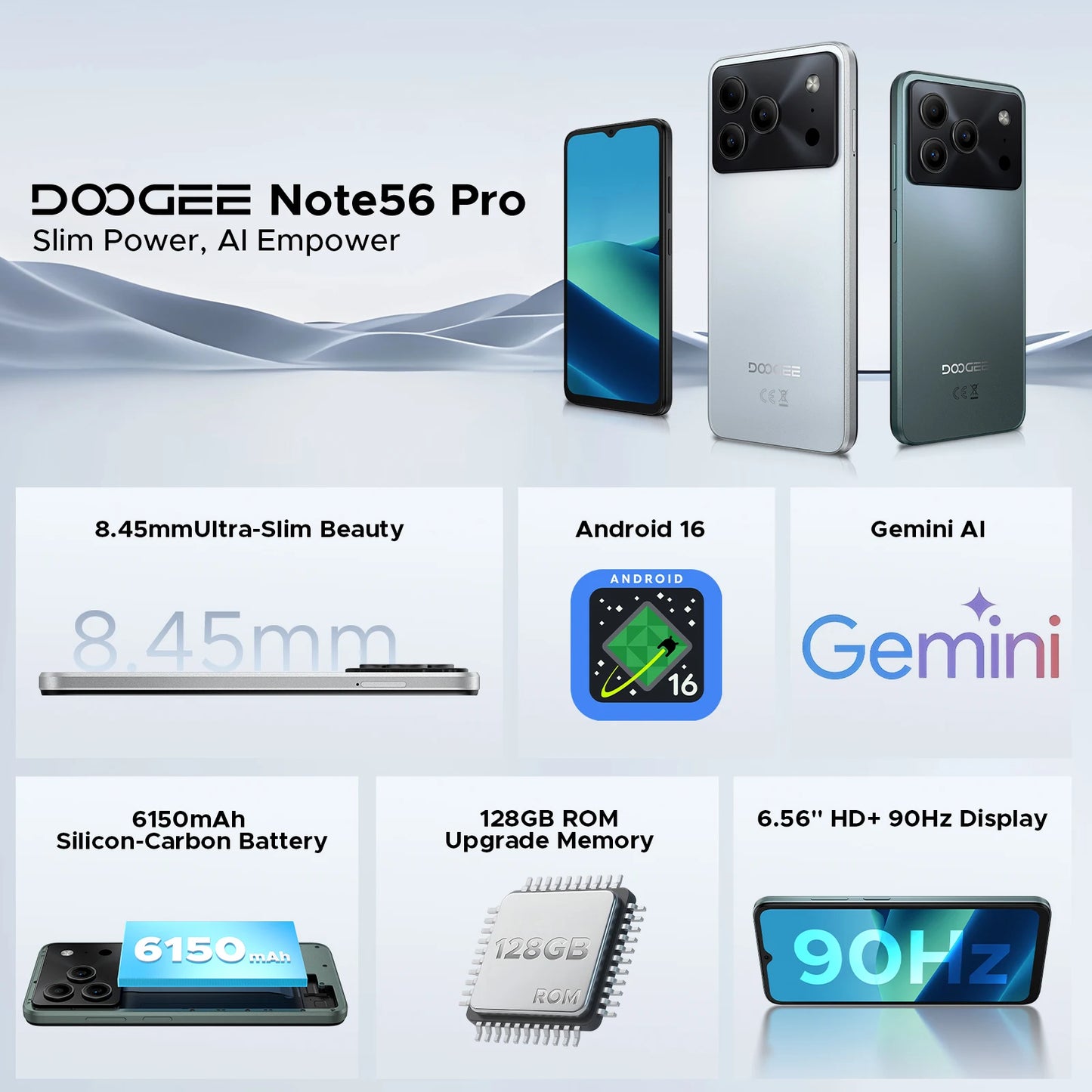 DOOGEE Note56 Pro Smartphone 6150mAh Battery 90Hz HD Plus Display 32GB 128GB