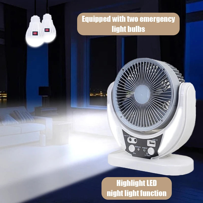 HUANJI Solar Powered Multifunctional Fan LED Emergency Light USB Charging