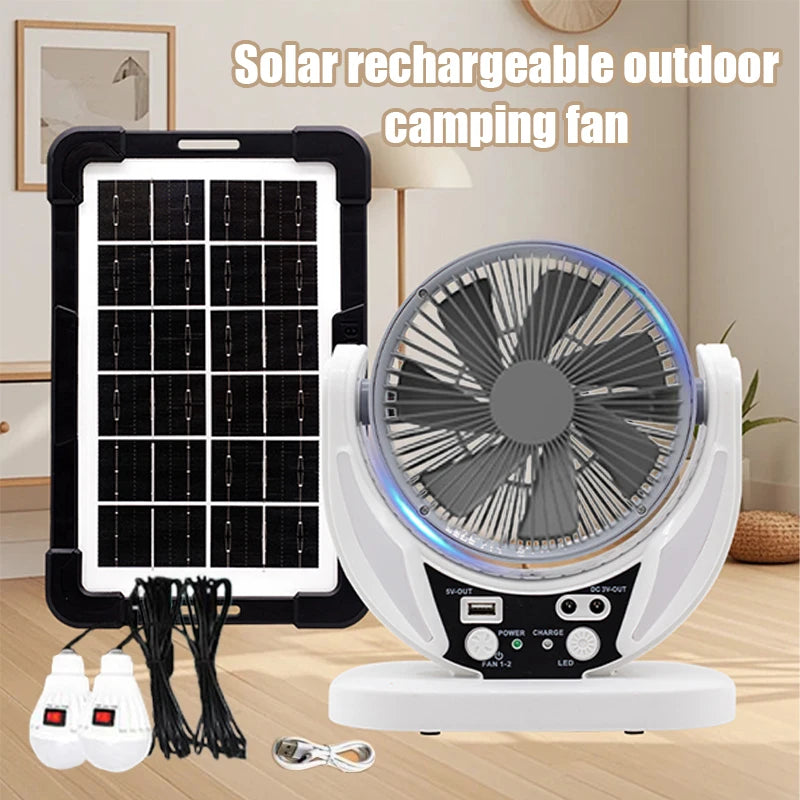 HUANJI Solar Powered Multifunctional Fan LED Emergency Light USB Charging