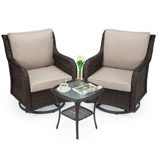 HiMISS Outdoor Wicker Swivel Rocker Patio Set With Cushions