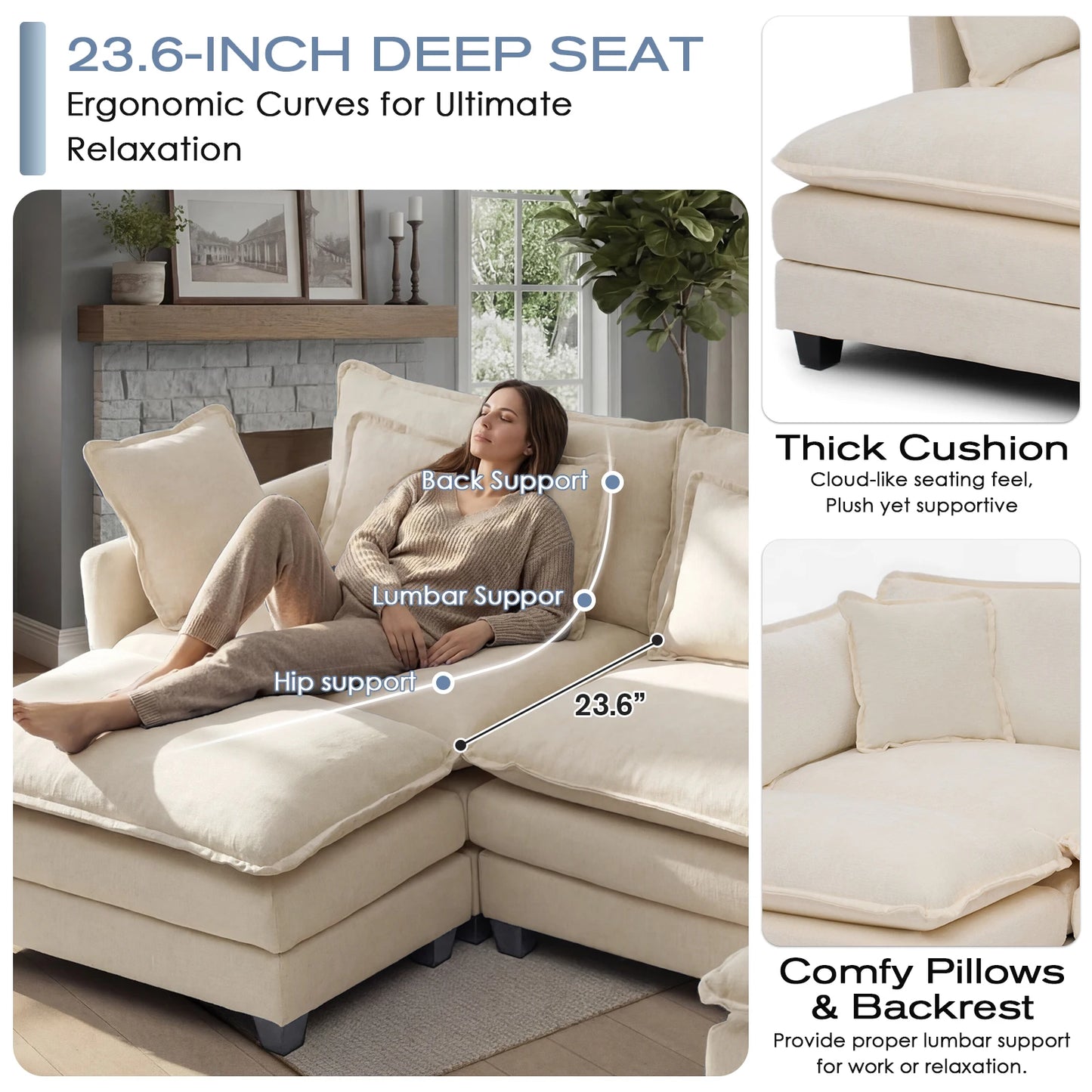 Redlife Modular Sectional Sofa With Ottoman Deep Seat