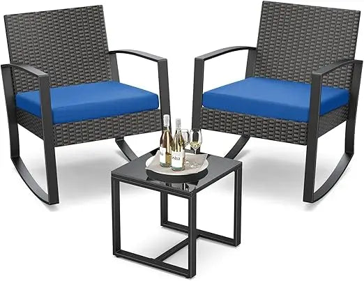 3 Piece Patio Furniture Set Rocking Bistro With Coffee Table