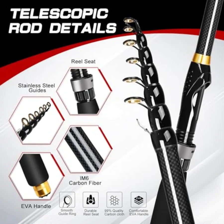 Telescopic Carbon Fiber Fishing Rod And Reel Combo Set