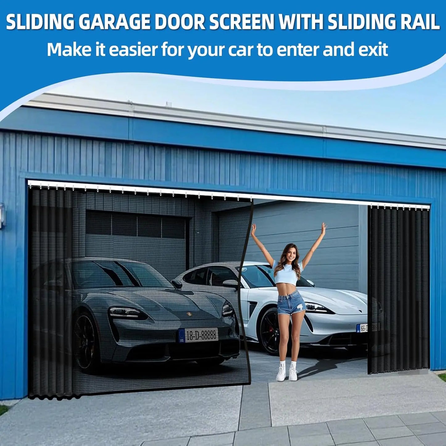 Sliding Garage Door Screen For 2 Car With Track Closure