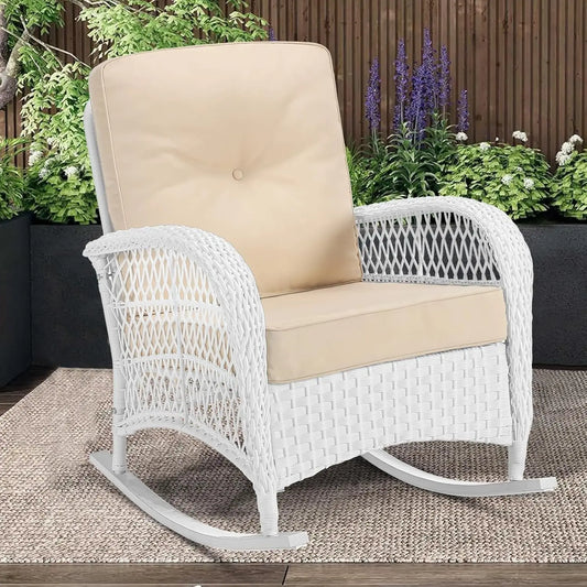 All-Weather Wicker Rocking Chair High Back For Garden Porch