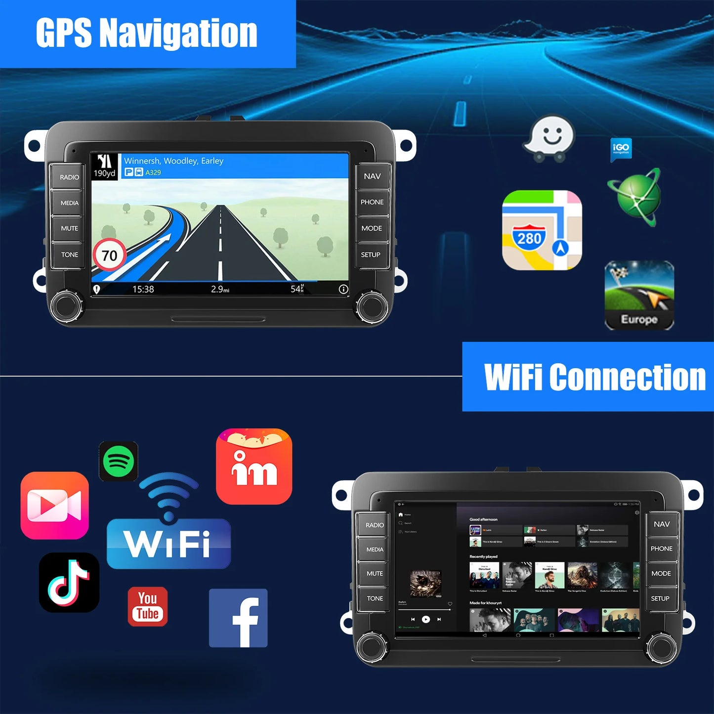 ESSGOO Android 14 Car Stereo with CarPlay for VW Golf