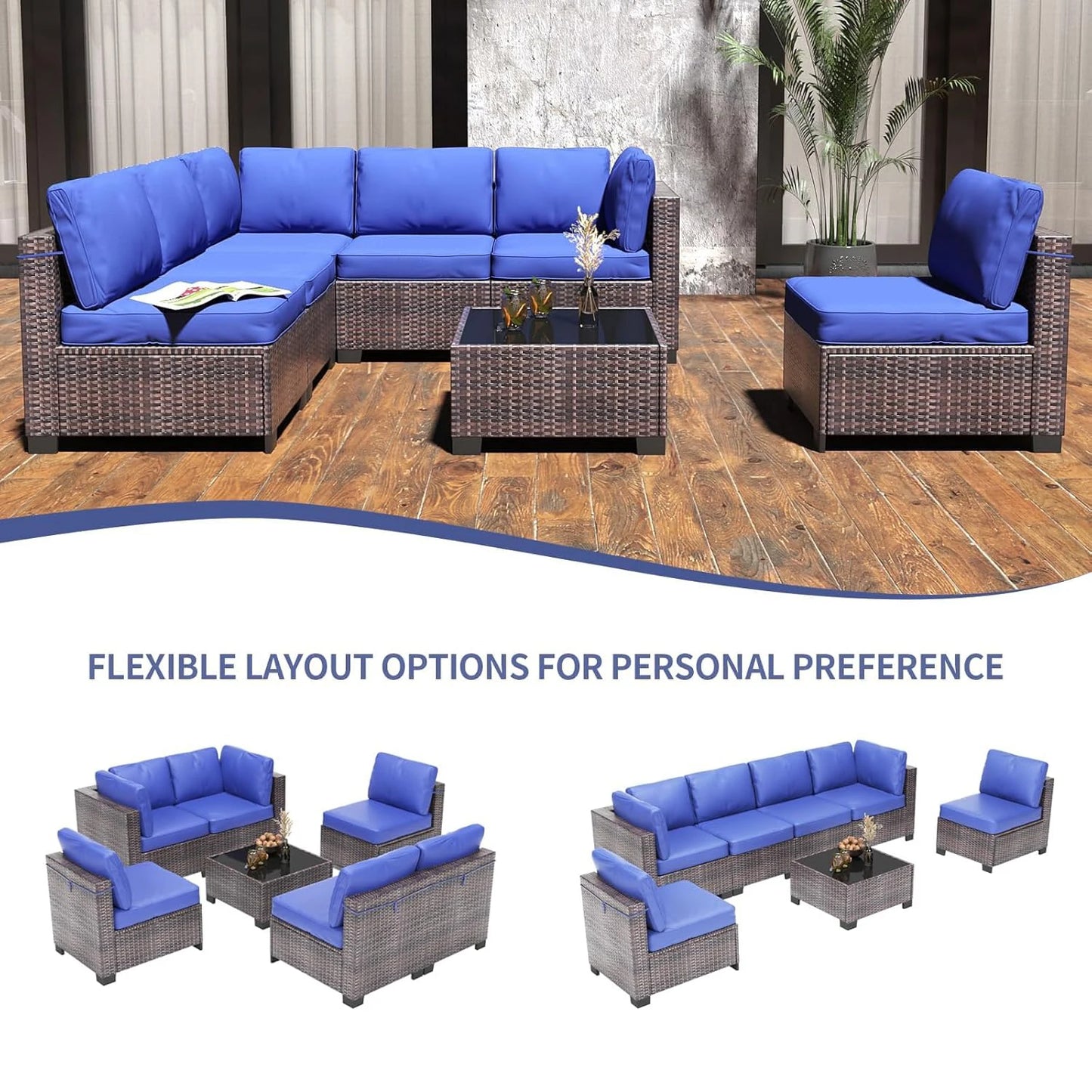 HobbyLane 7-Piece Modular Outdoor Furniture Set PE Rattan Wicker Garden