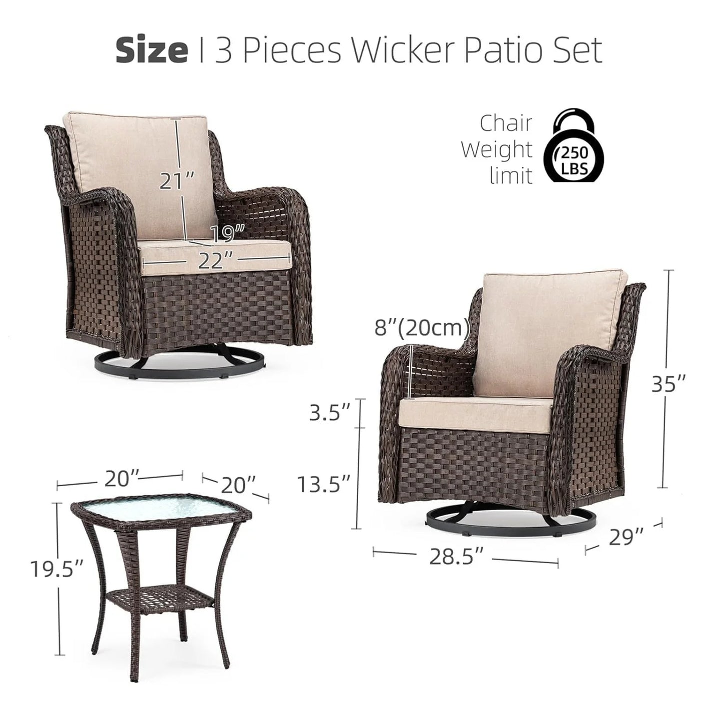 HiMISS Outdoor Wicker Swivel Rocker Patio Set With Cushions