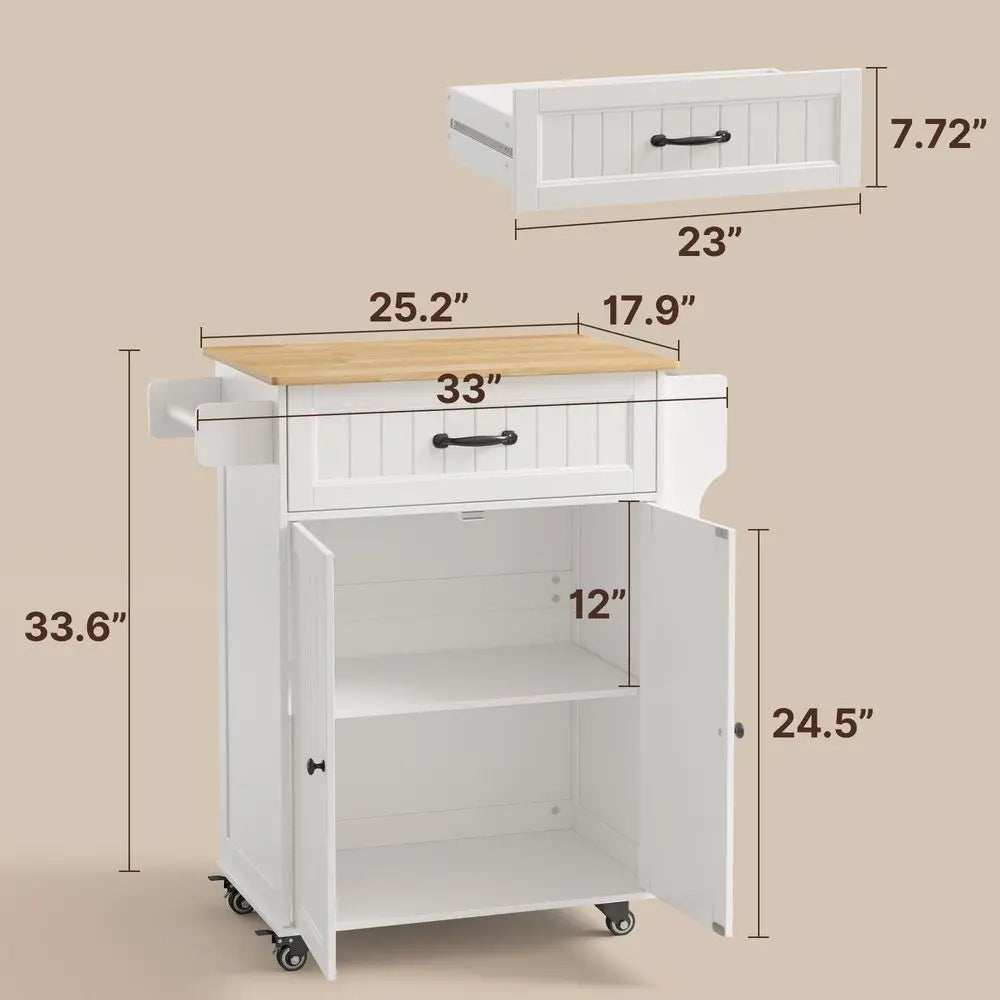 Kitchen Island Cart With Adjustable Shelf Drawer Storage On Wheels