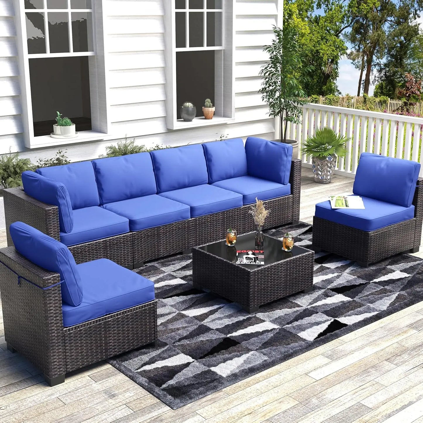 HobbyLane 7-Piece Modular Outdoor Furniture Set PE Rattan Wicker Garden