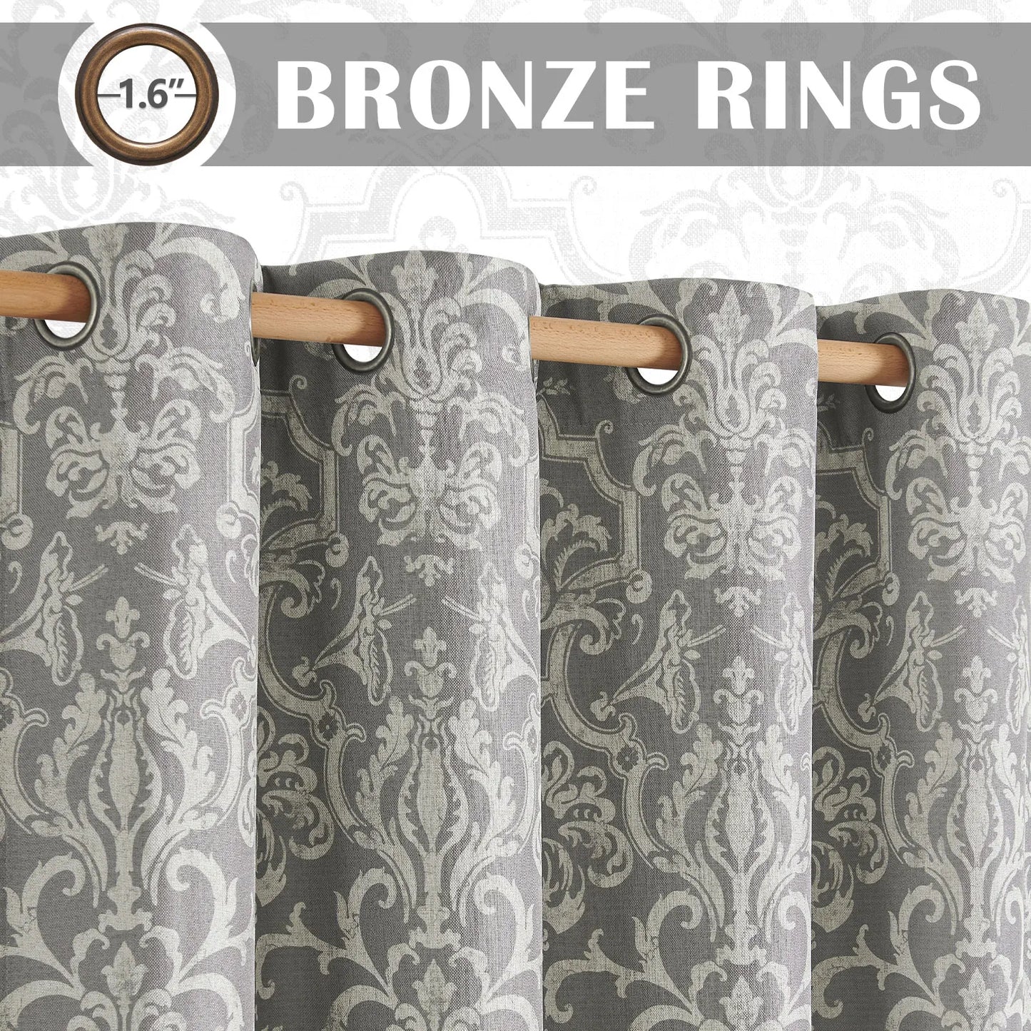JINCHAN Classic Baroque Medallion Linen Curtains Room Darkening Grommet Panels