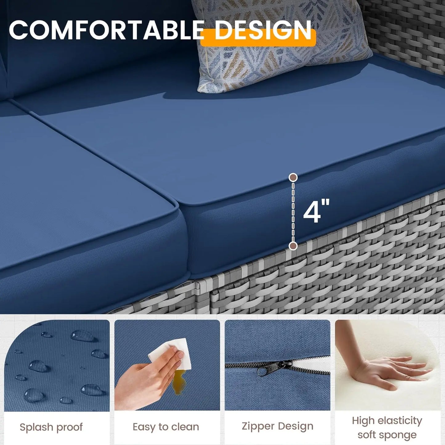Outdoor Wicker Patio Furniture Set With Tea Table And Waterproof Sofa Cover