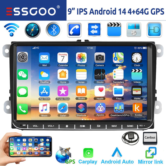 ESSGOO 9 Inch Android Car Stereo with CarPlay GPS Bluetooth for VW