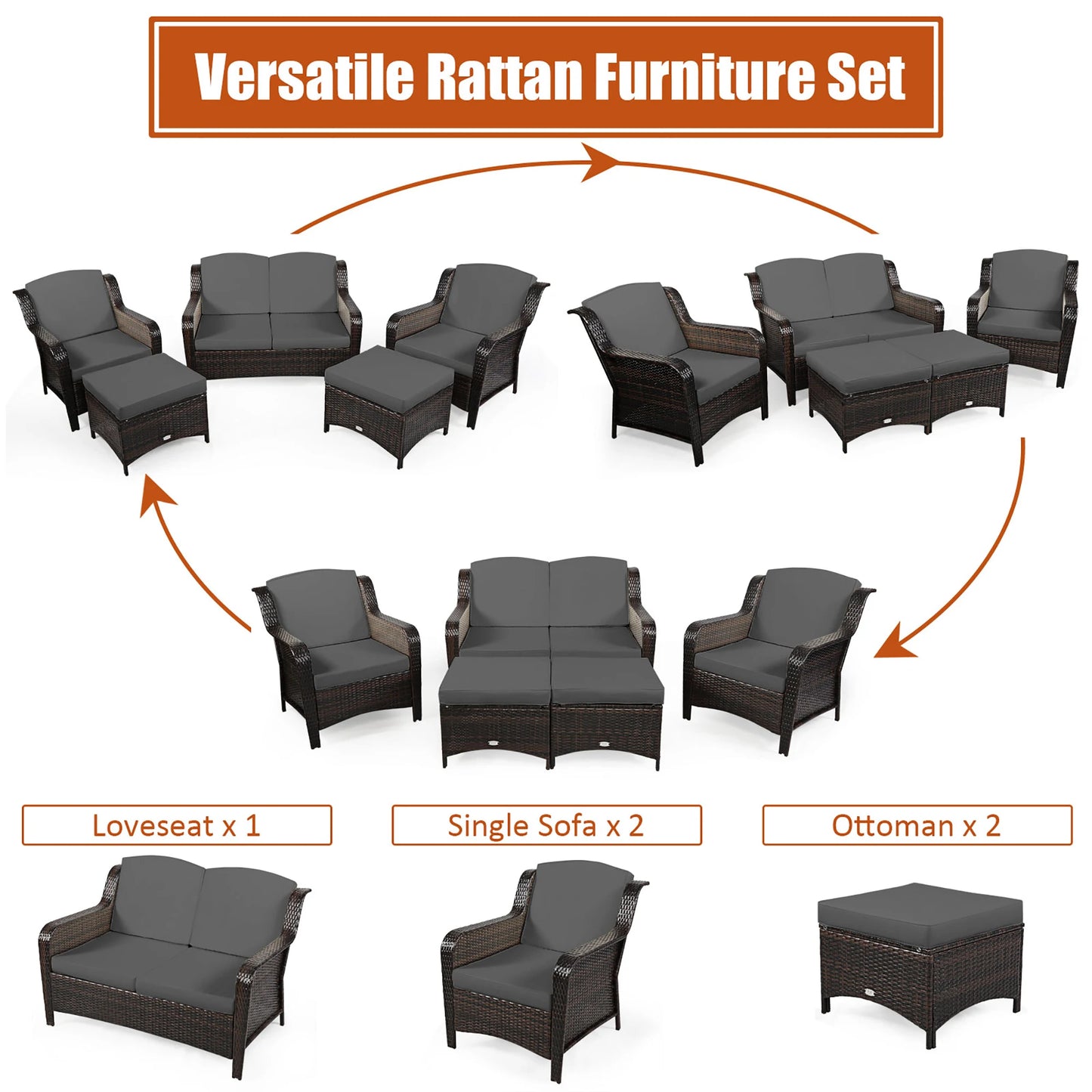 HOMASIS 5 Piece Outdoor Patio Rattan Sofa Set With Cushions