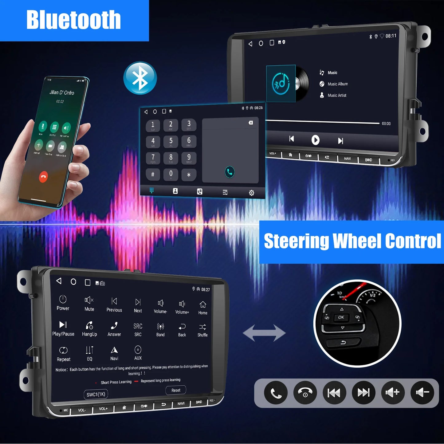 ESSGOO 9 Inch Android Car Stereo with CarPlay GPS Bluetooth for VW