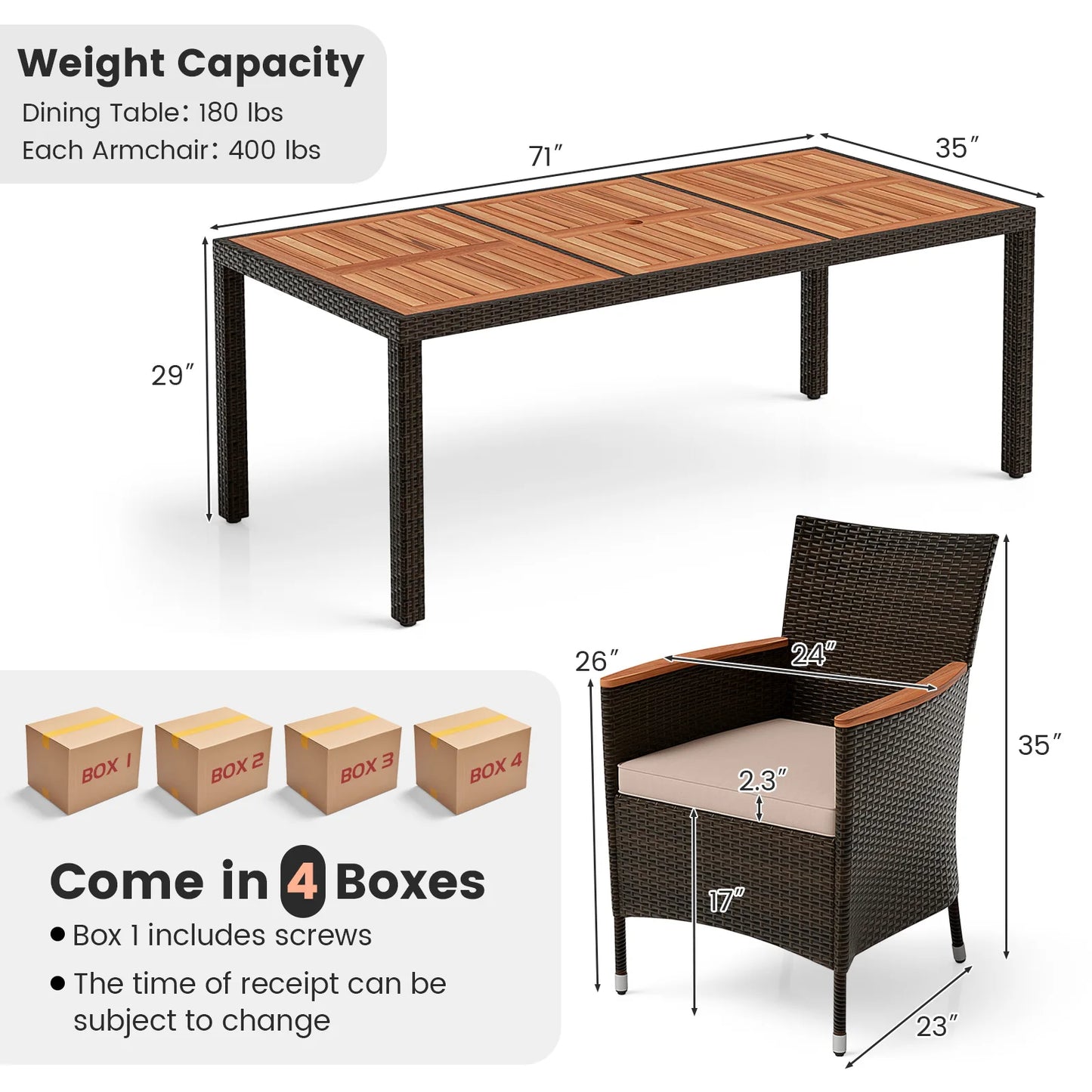 HOMASIS 9 Piece Patio Wicker Dining Set With Acacia Table