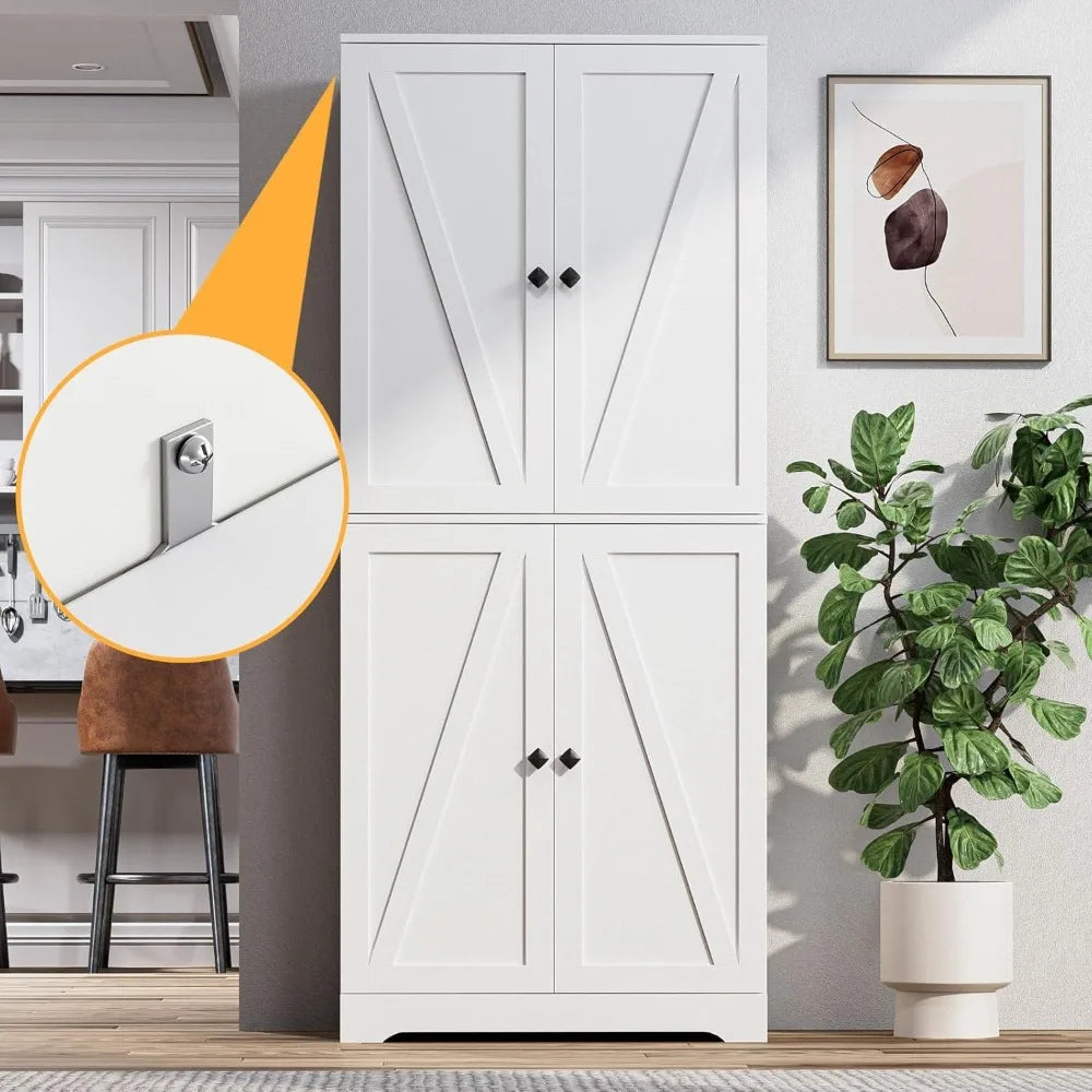 Farmhouse Kitchen Pantry Cabinet With Four Barn Doors And Adjustable Shelves