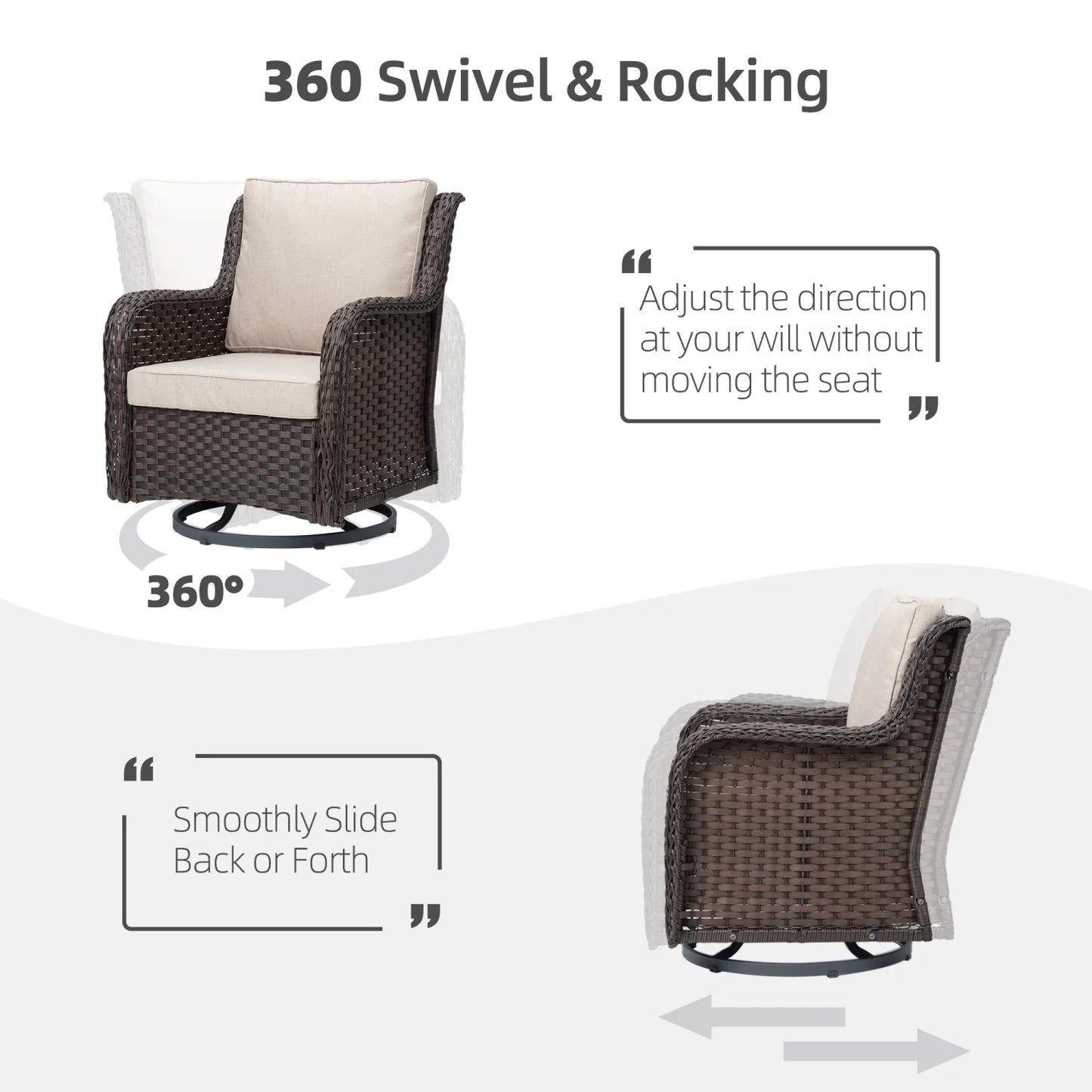 HiMISS Outdoor Wicker Swivel Rocker Patio Set With Cushions
