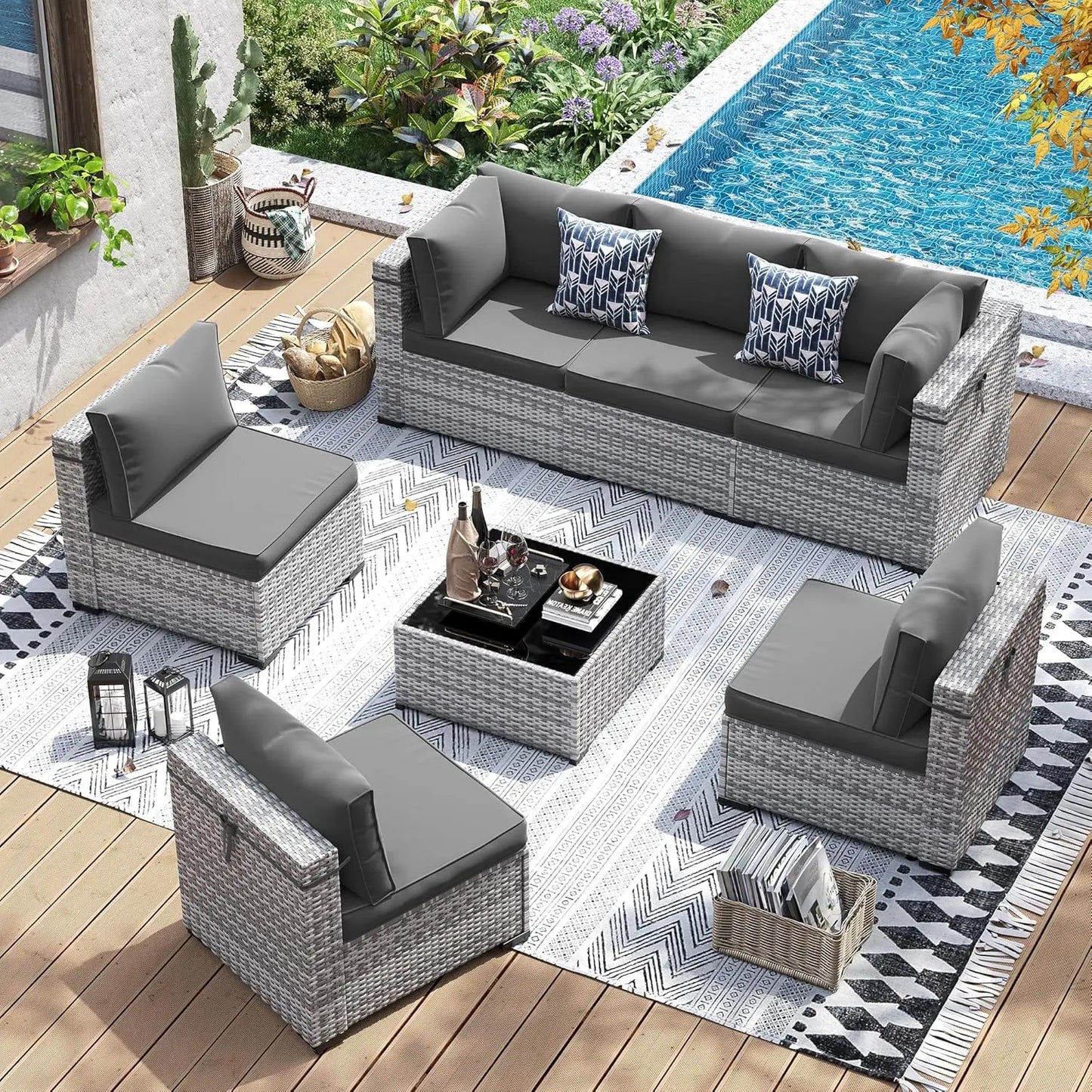 Outdoor Wicker Patio Furniture Set With Tea Table And Waterproof Sofa Cover