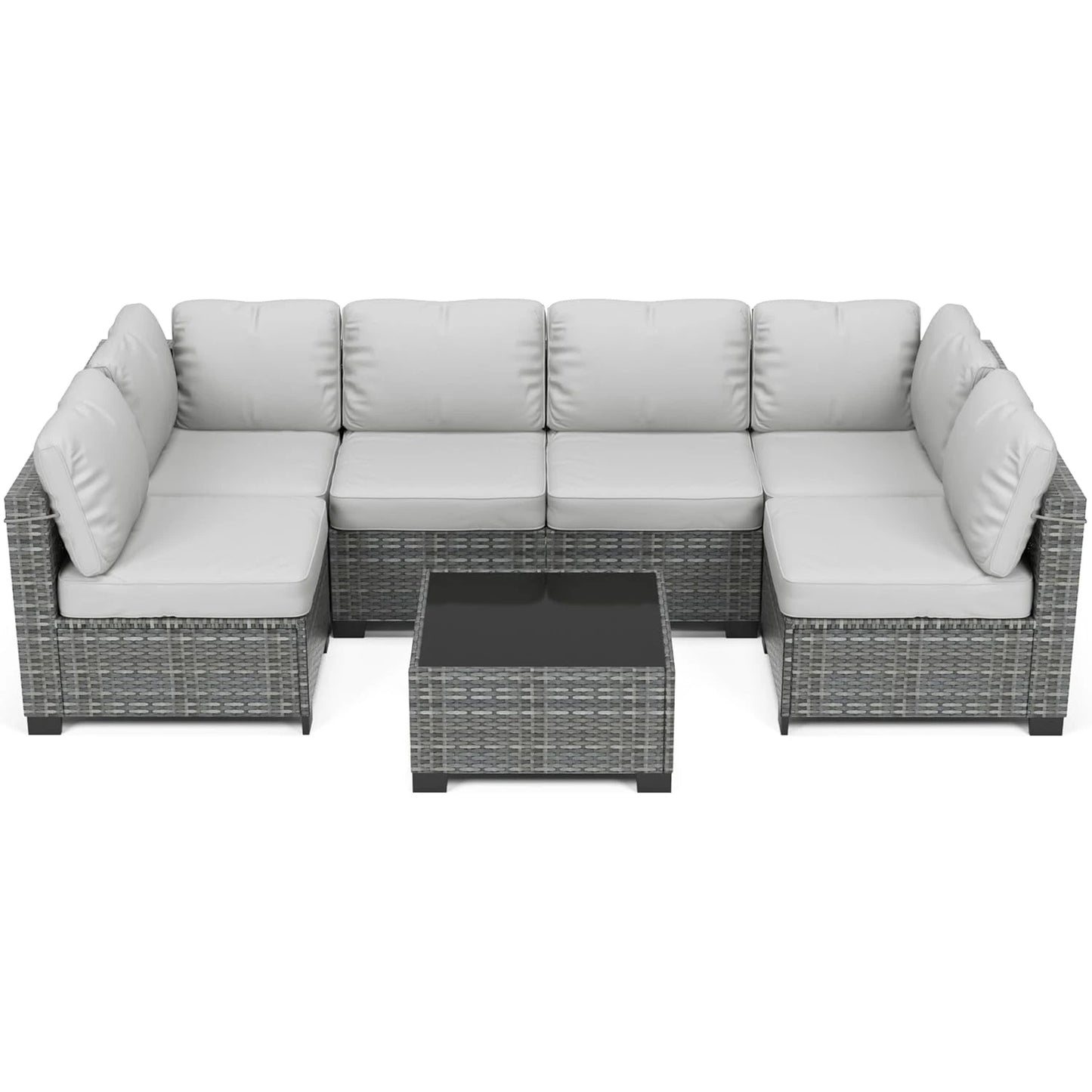 HobbyLane 7-Piece Modular Outdoor Furniture Set PE Rattan Wicker Garden