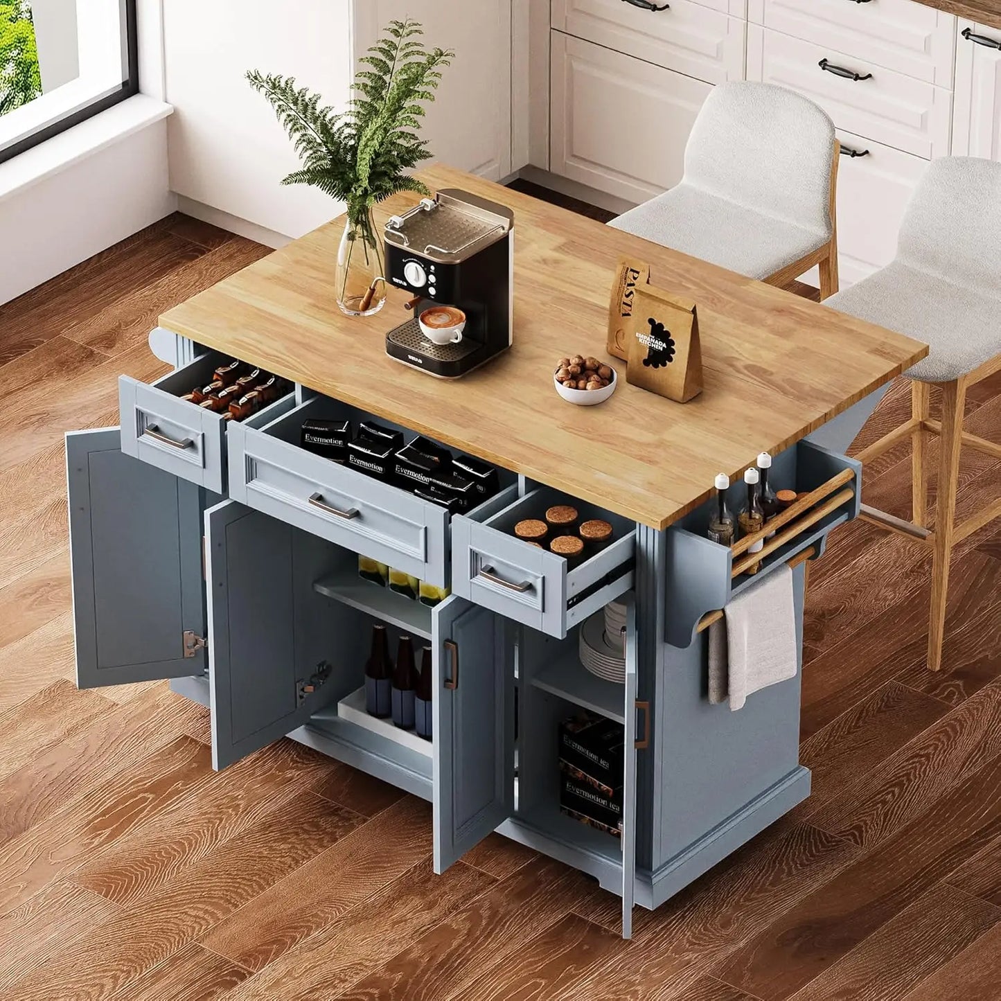 Rolling Kitchen Island With Drop Leaf And Mobile Storage Cart