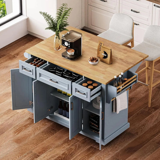 Rolling Kitchen Island With Drop Leaf And Mobile Storage Cart
