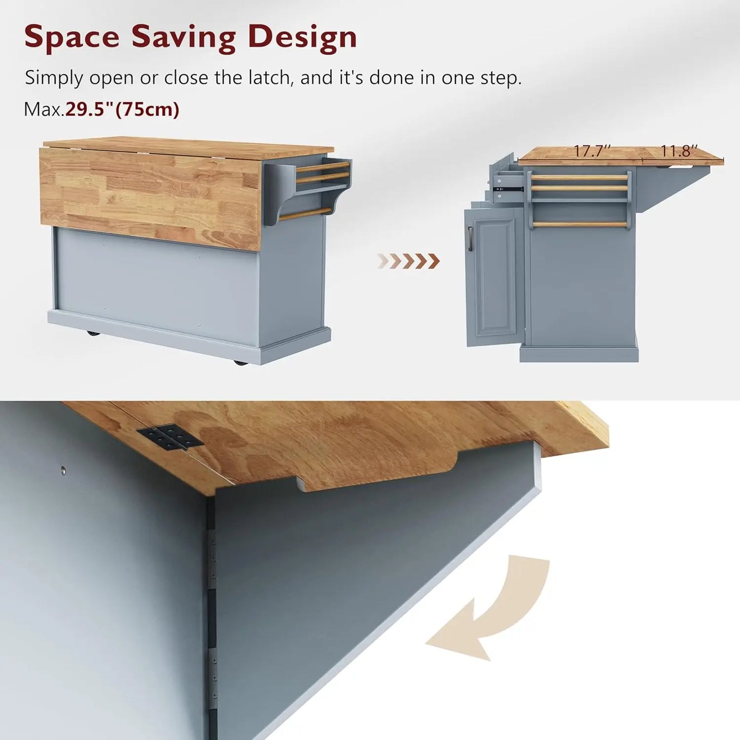 Rolling Kitchen Island With Drop Leaf And Mobile Storage Cart