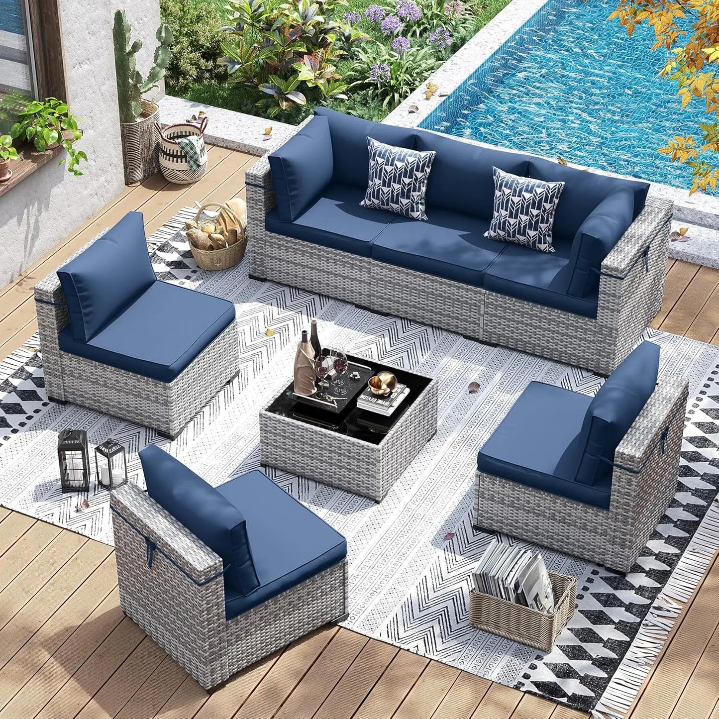 Outdoor Wicker Patio Furniture Set With Tea Table And Waterproof Sofa Cover
