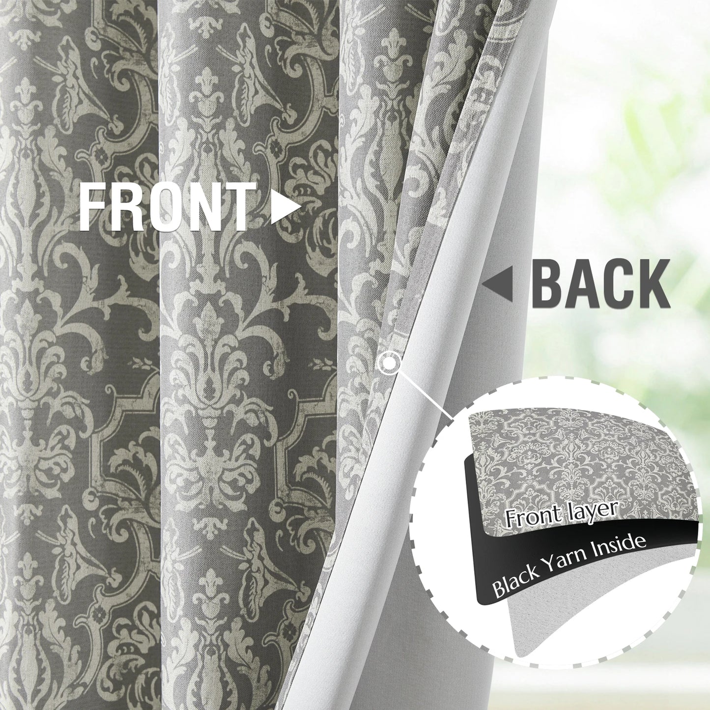 JINCHAN Classic Baroque Medallion Linen Curtains Room Darkening Grommet Panels