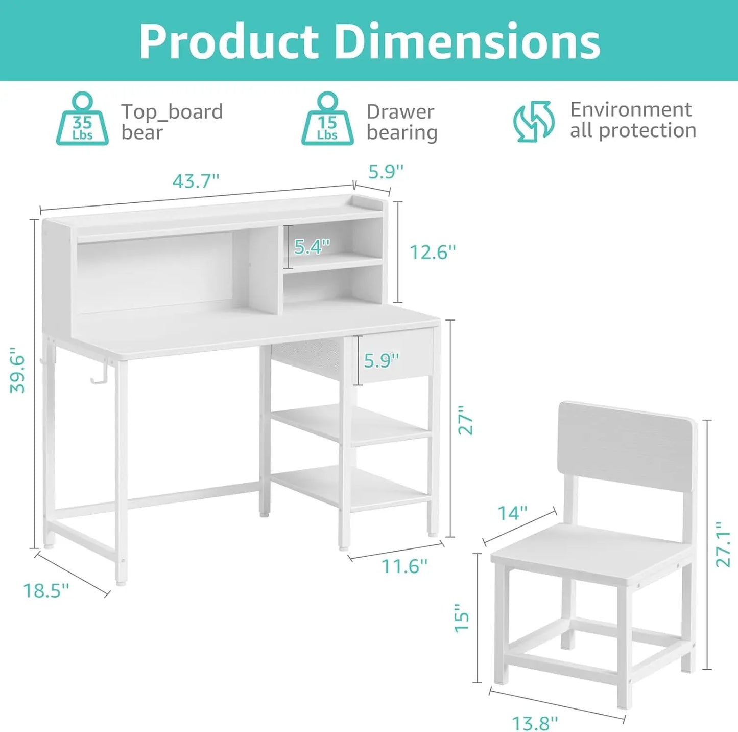 Kids Desk and Chair Set for SixToTwelve Years with Hutch