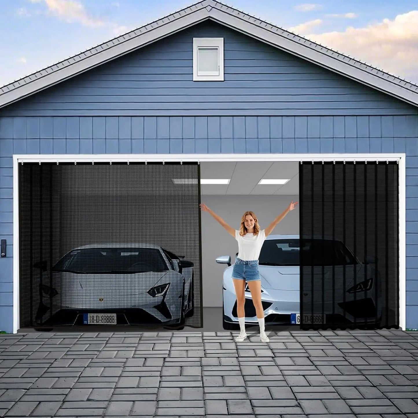 Sliding Garage Door Screen For 2 Car With Track Closure