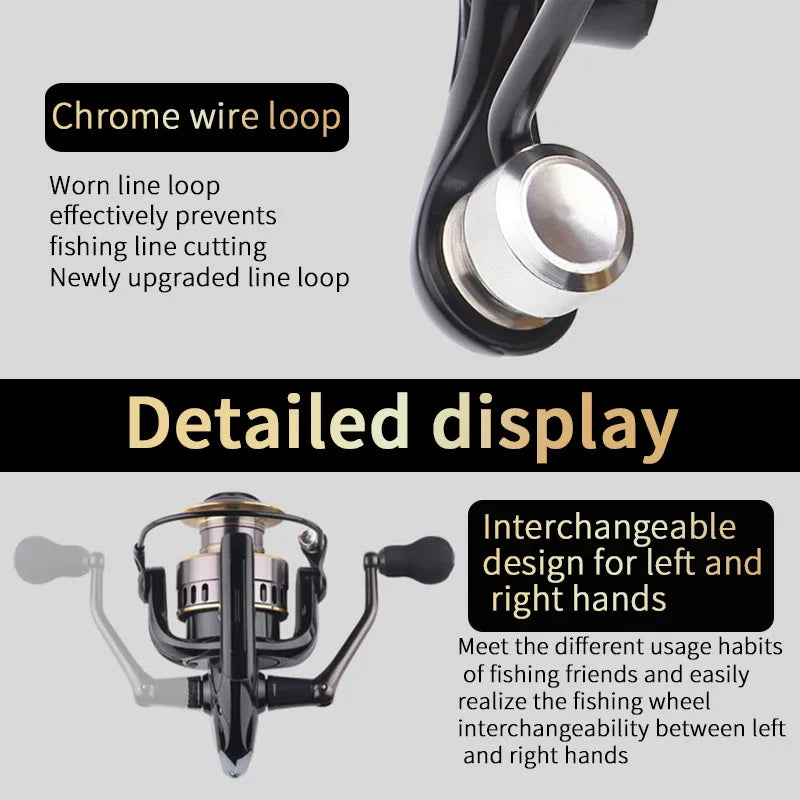 Two Hand Rotating Fishing Reel He1000 7000 Series Gear Ratio 5 To 1