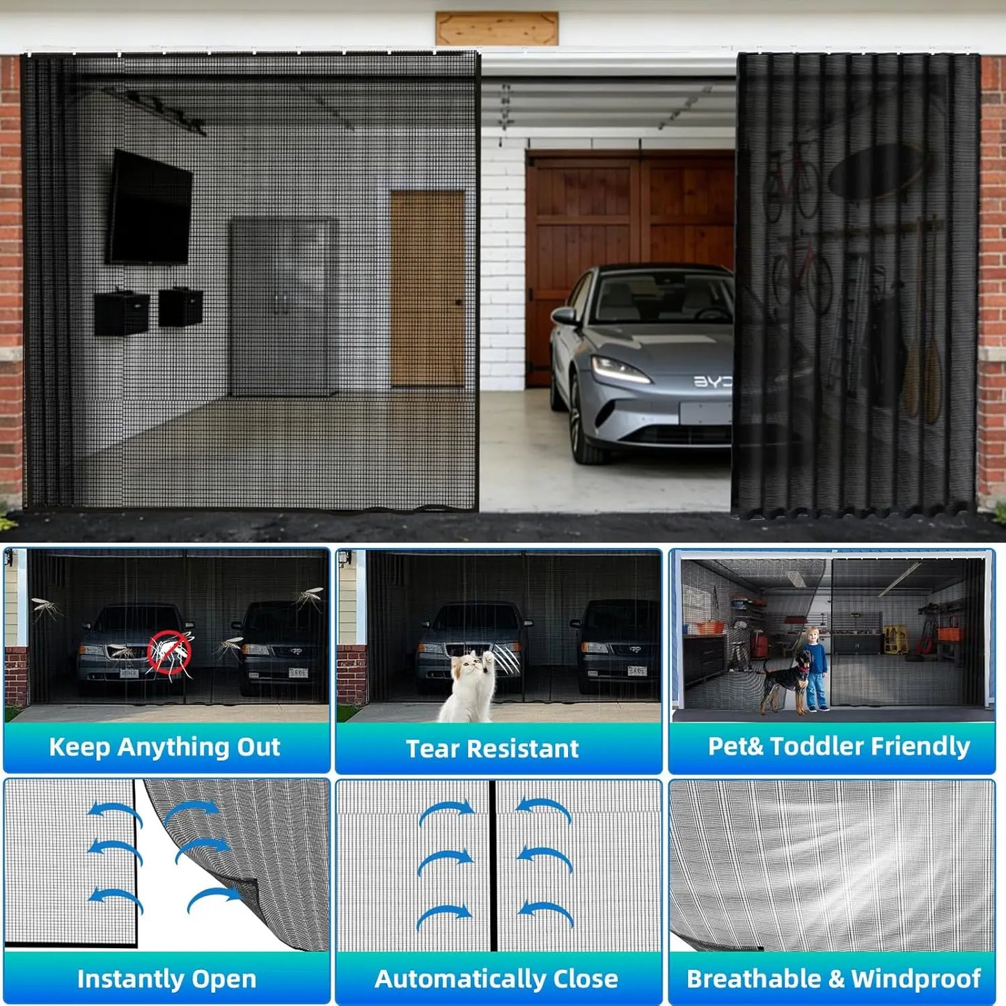 Sliding Garage Door Screen For 2 Car With Track Closure