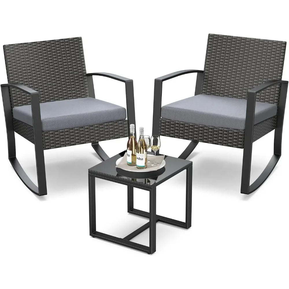3 Piece Patio Furniture Set Rocking Bistro With Coffee Table