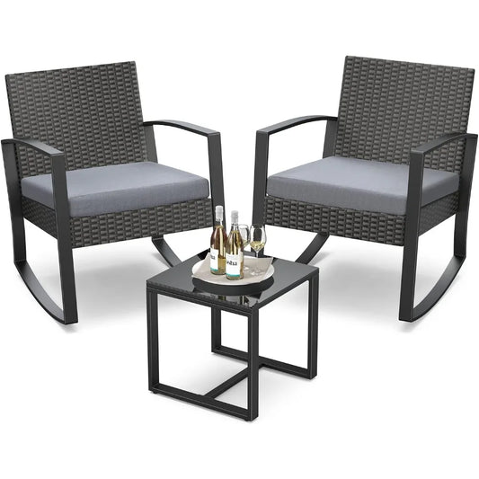3 Piece Patio Furniture Set Rocking Bistro With Coffee Table