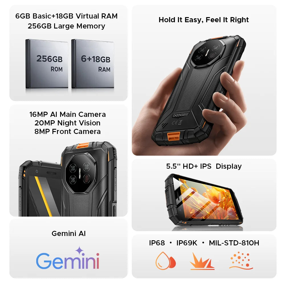 DOOGEE Fire 3 Ultra Rugged Phone Gemini AI Android 15