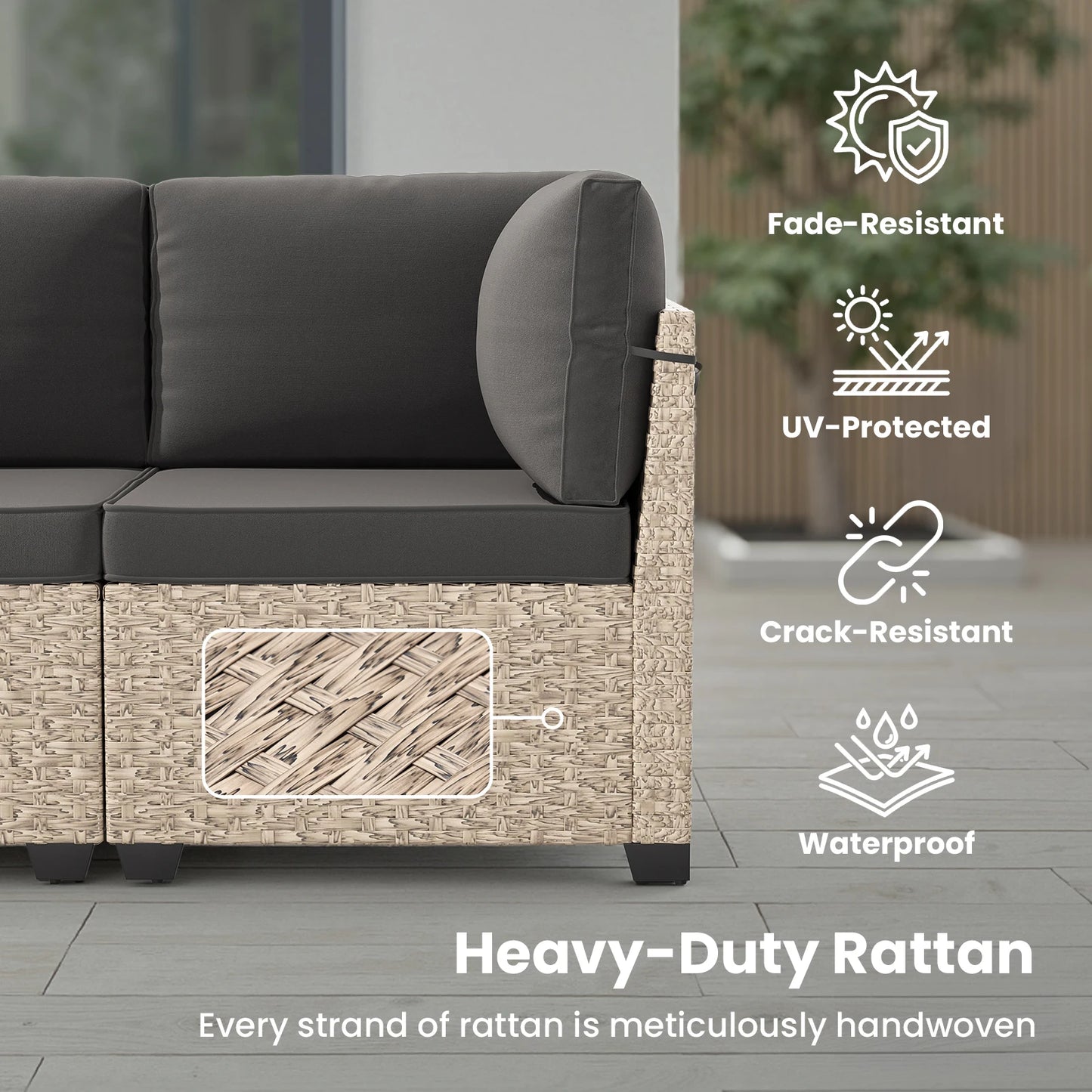 Soohow 7 Piece Outdoor Patio Furniture Set Rattan Glass Table