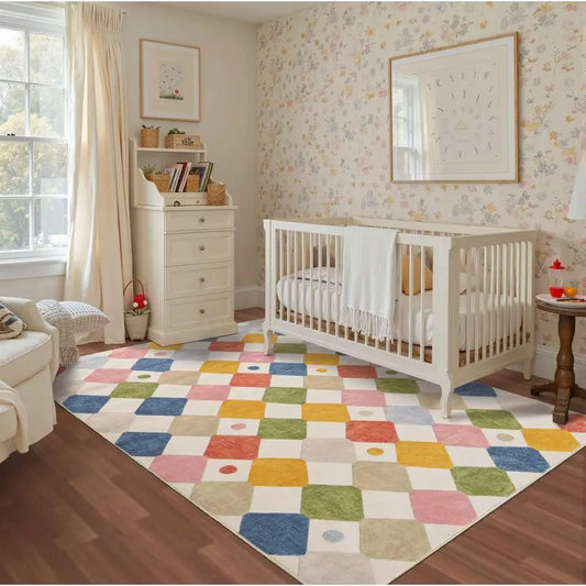 Kids Area Rug Washable Indoor Non Slip Diamond Pattern Carpet