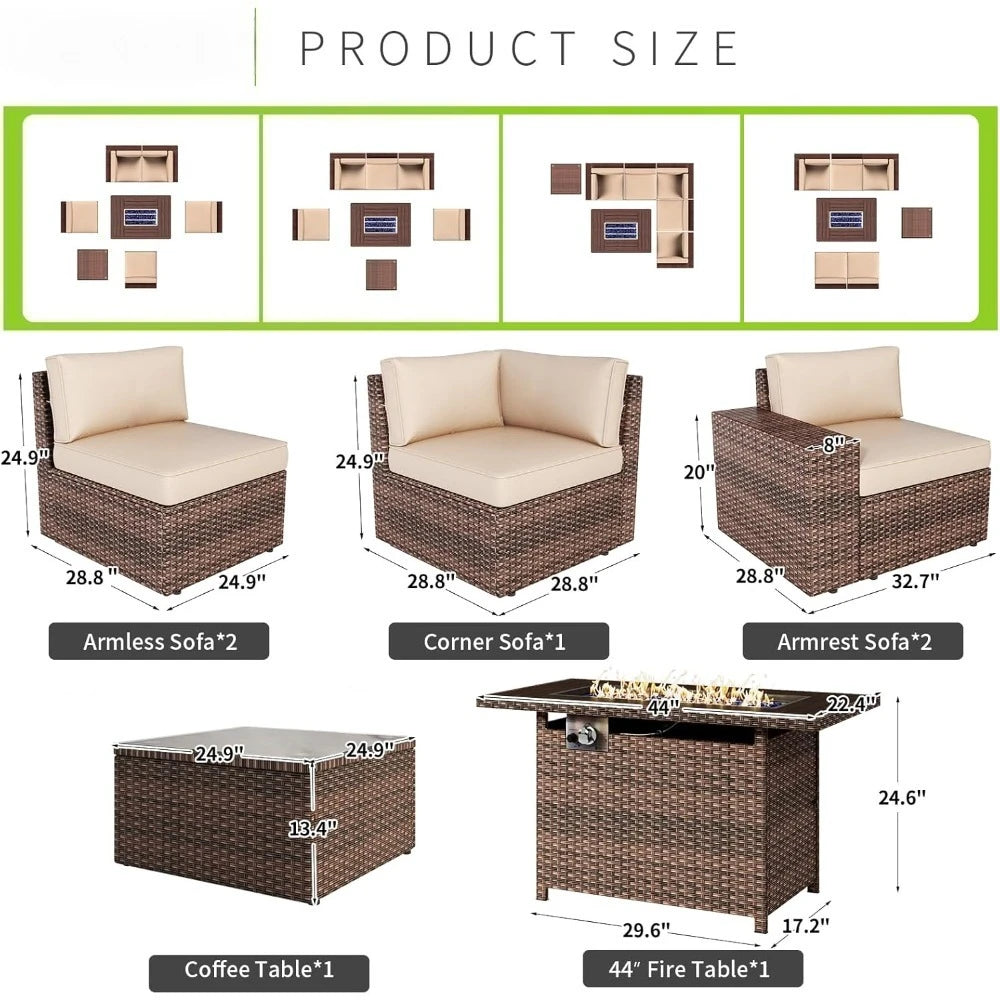 7 Piece Outdoor Patio Furniture Set With Fire Pit Table And Cushions
