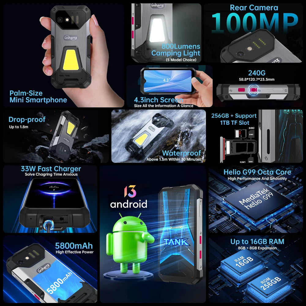 8849 Tank Mini Rugged Smartphone Helio G99 24GB 256GB NFC