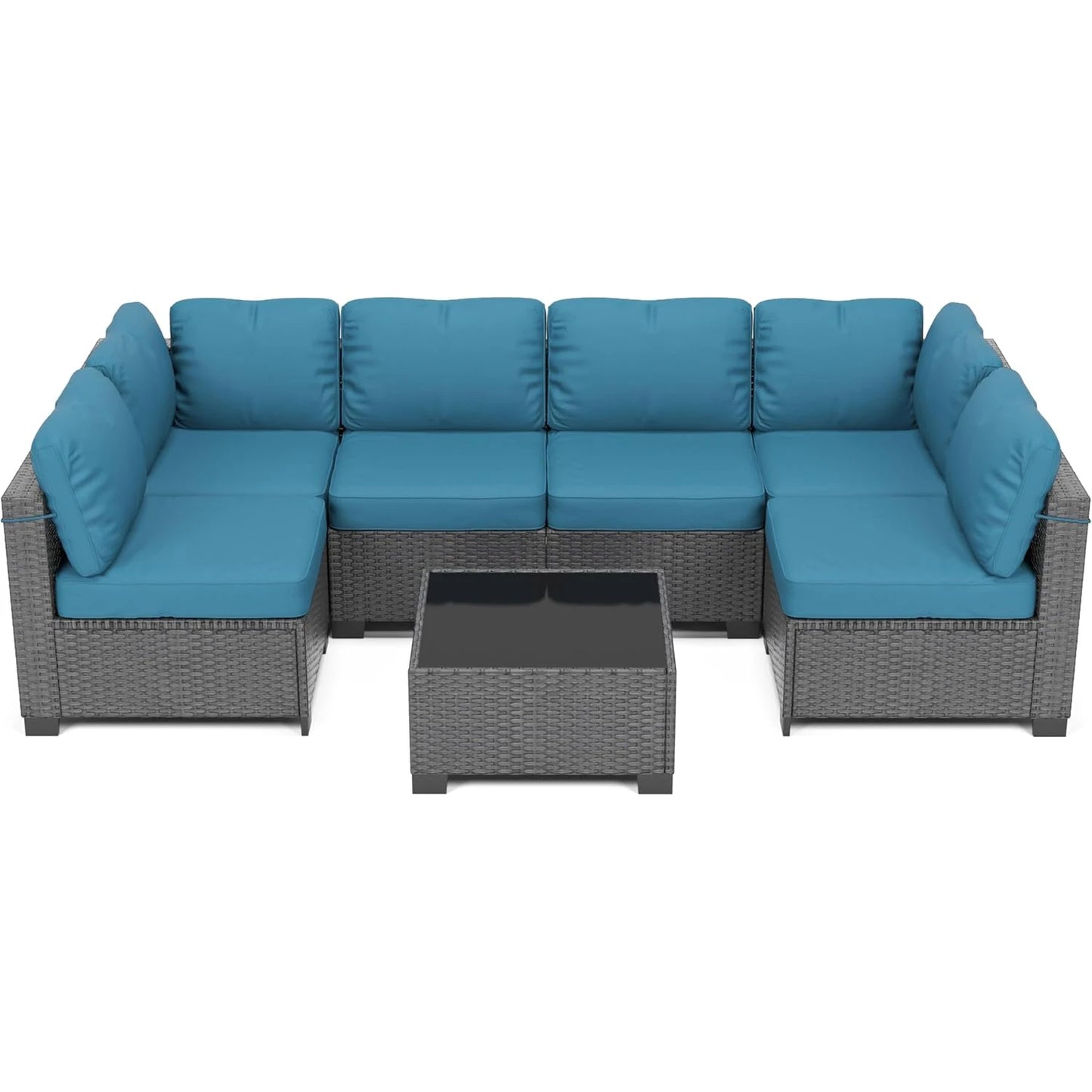 HobbyLane 7-Piece Modular Outdoor Furniture Set PE Rattan Wicker Garden