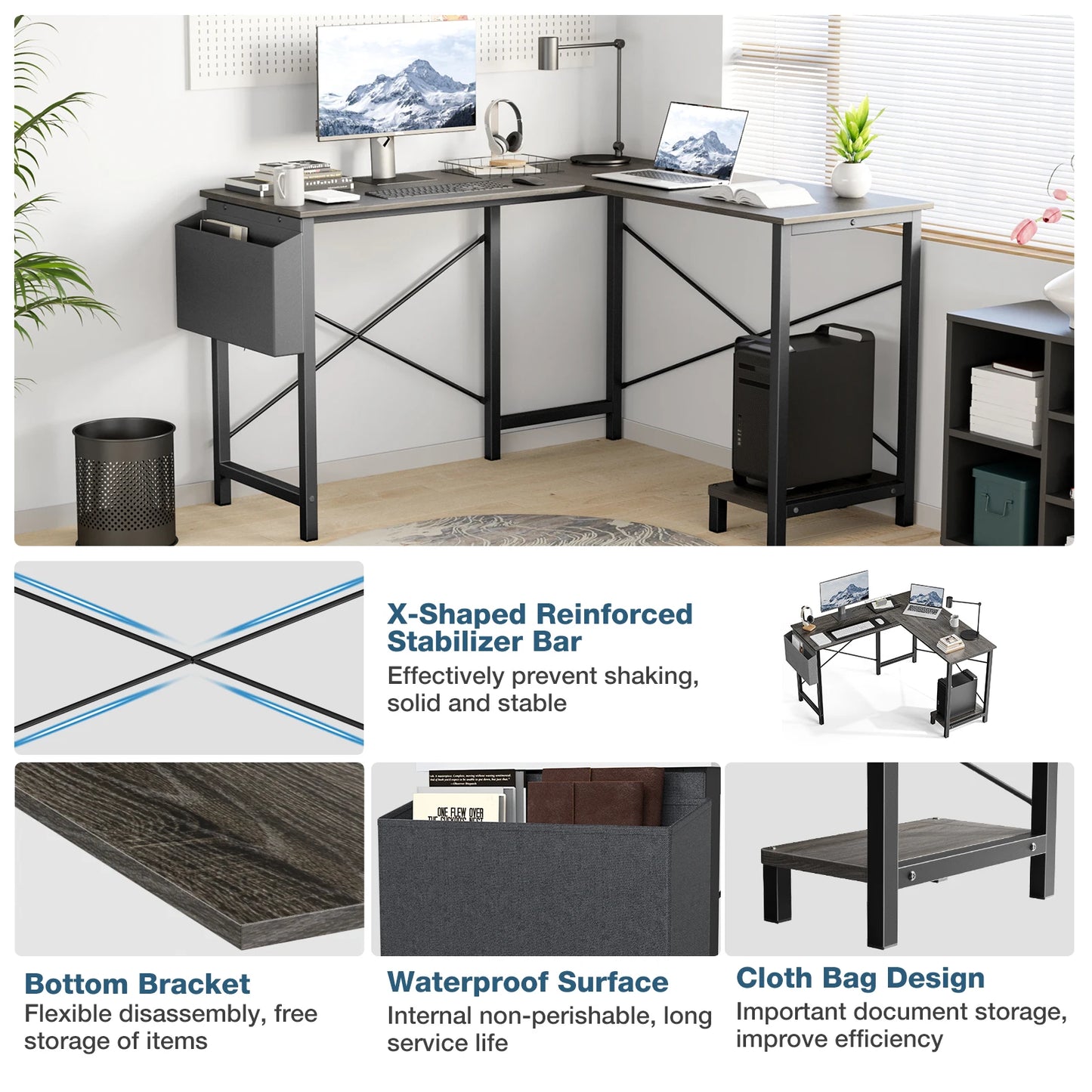 JHK Gaming Corner L Shaped Computer Desk With CPU Storage