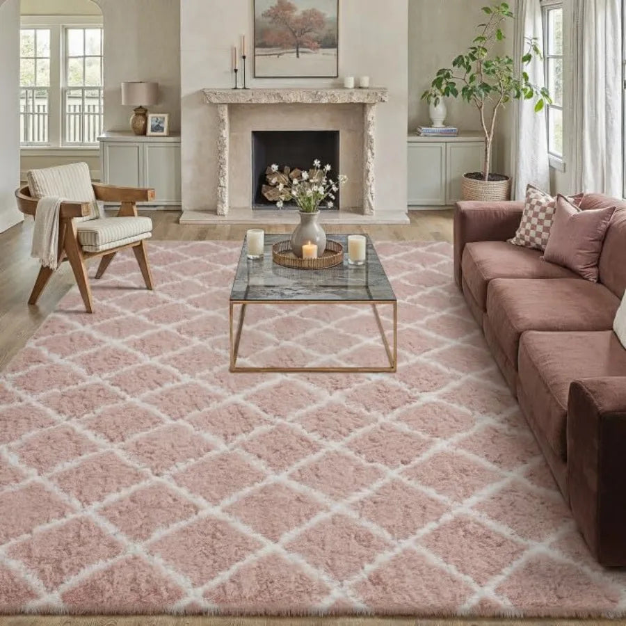 Checkered Living Room Rug Modern Plush Non Slip Area Carpet